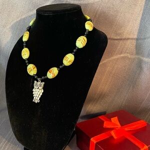 Elegant Yellow and Silver Owl Pendant Necklace